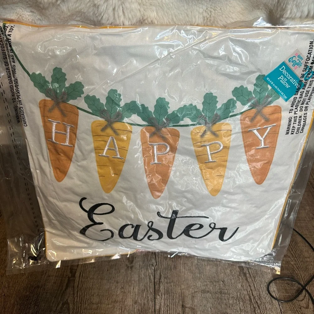 Easter Carrot Banner Pillow and Hanging Signs - White and Orange